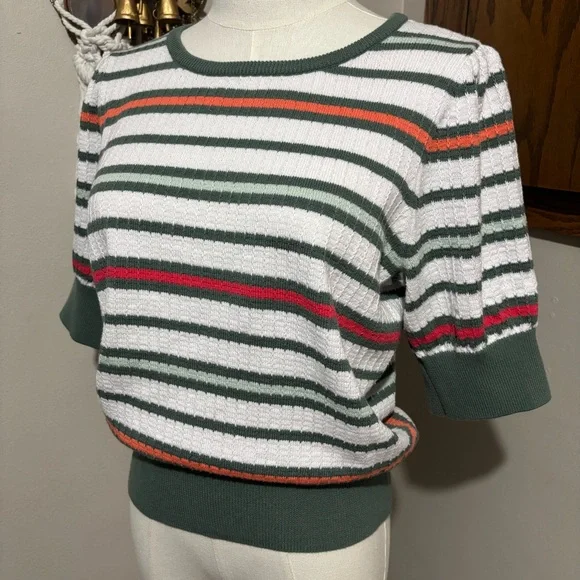 Vintage Liz Claiborne Striped Knit Short Sleeve Sweater - Size Medium - Picture 2 of 7